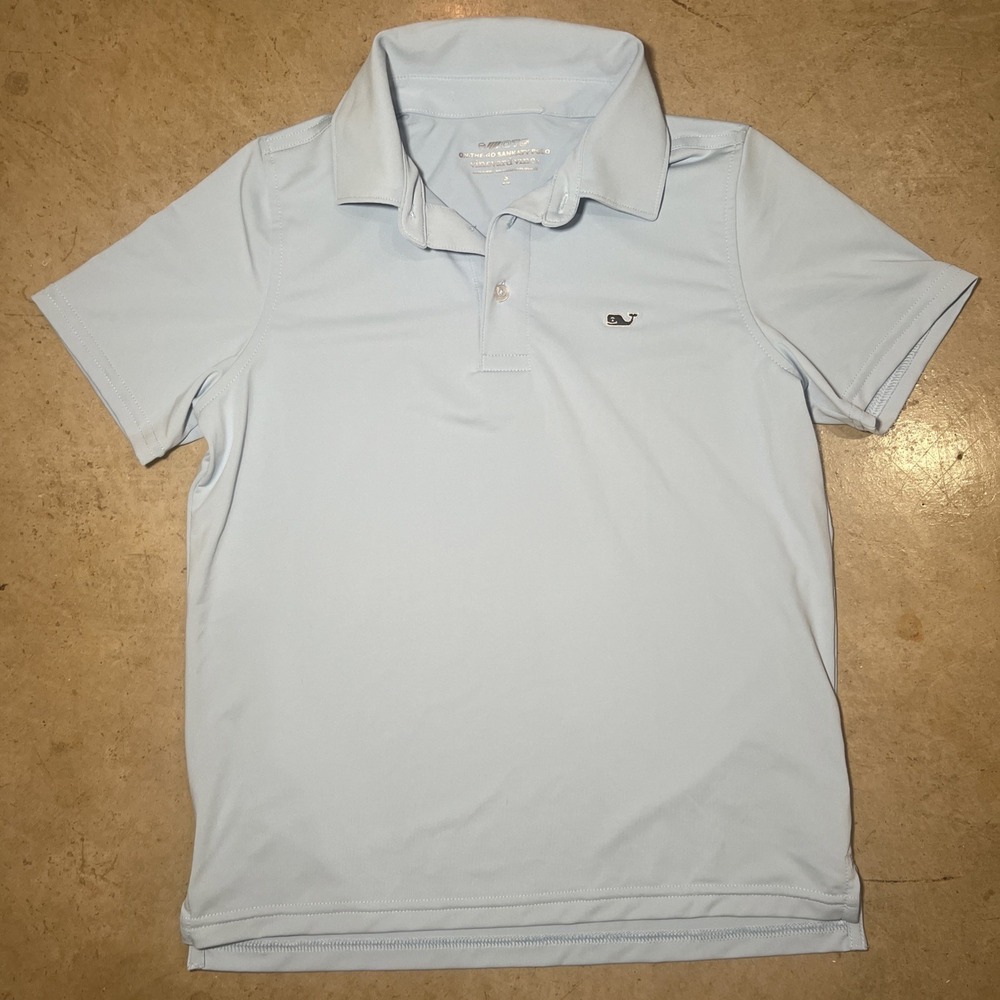 Vineyard Vines Boys Size Small 8-10 On The Go Stripe Sankaty Polo Light Blue